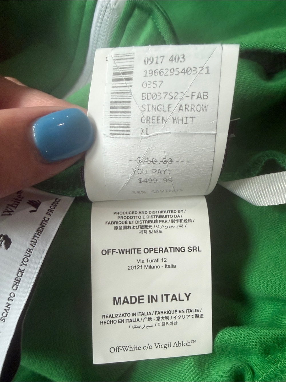 Off-White Single Arrow Track Jacket Green White XL Made in Italy - Picture 5 of 11
